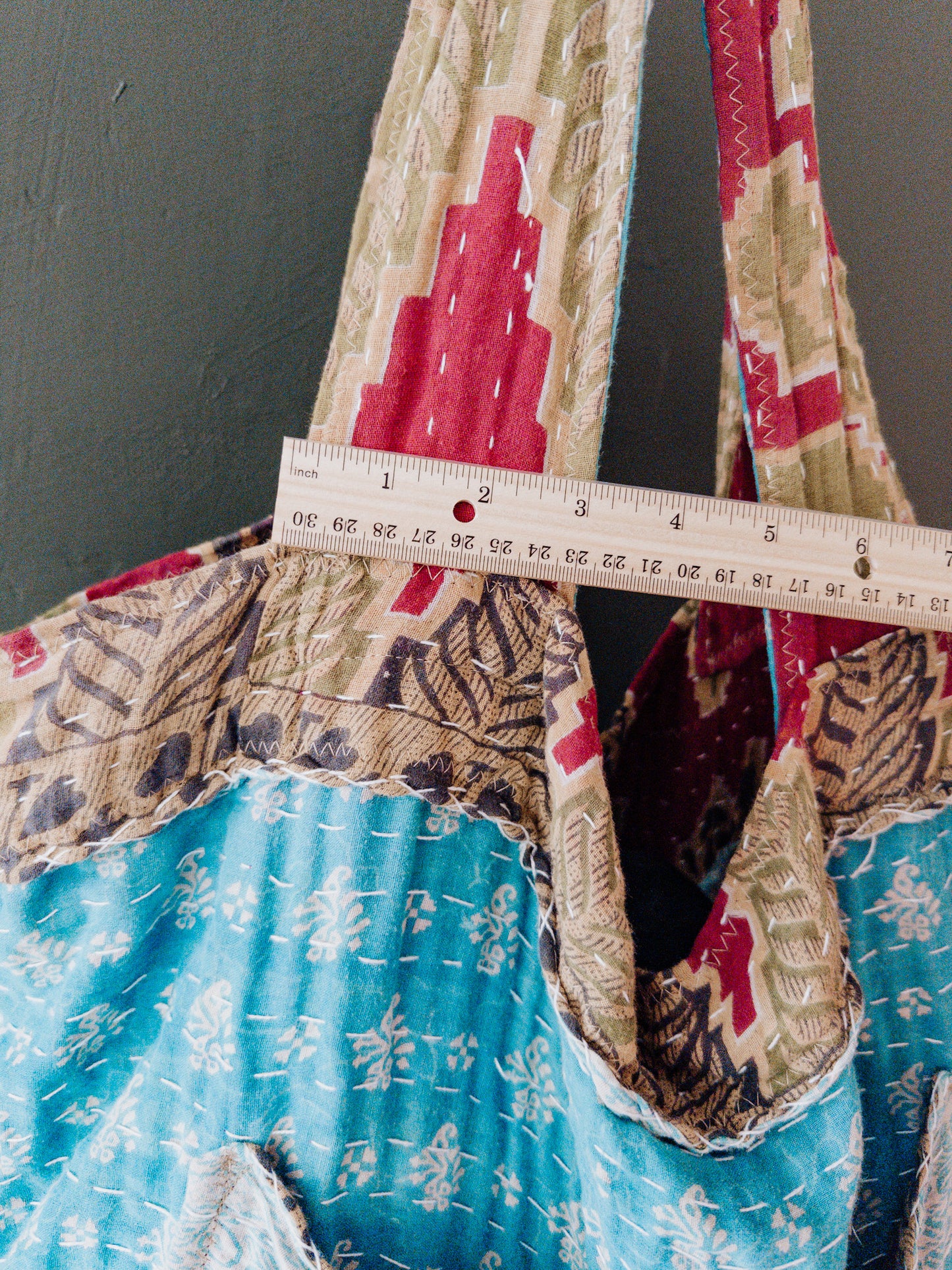 Handmade Kantha Shopper Tote – XL Utility Bag - sky floral