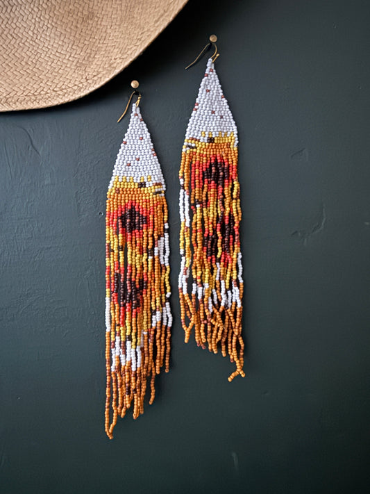 Desert Colors Long Beaded Fringe Earrings