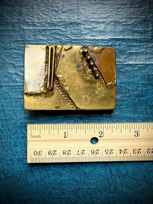 Vintage David Mills Bowman Abstract Brass Belt Buckle