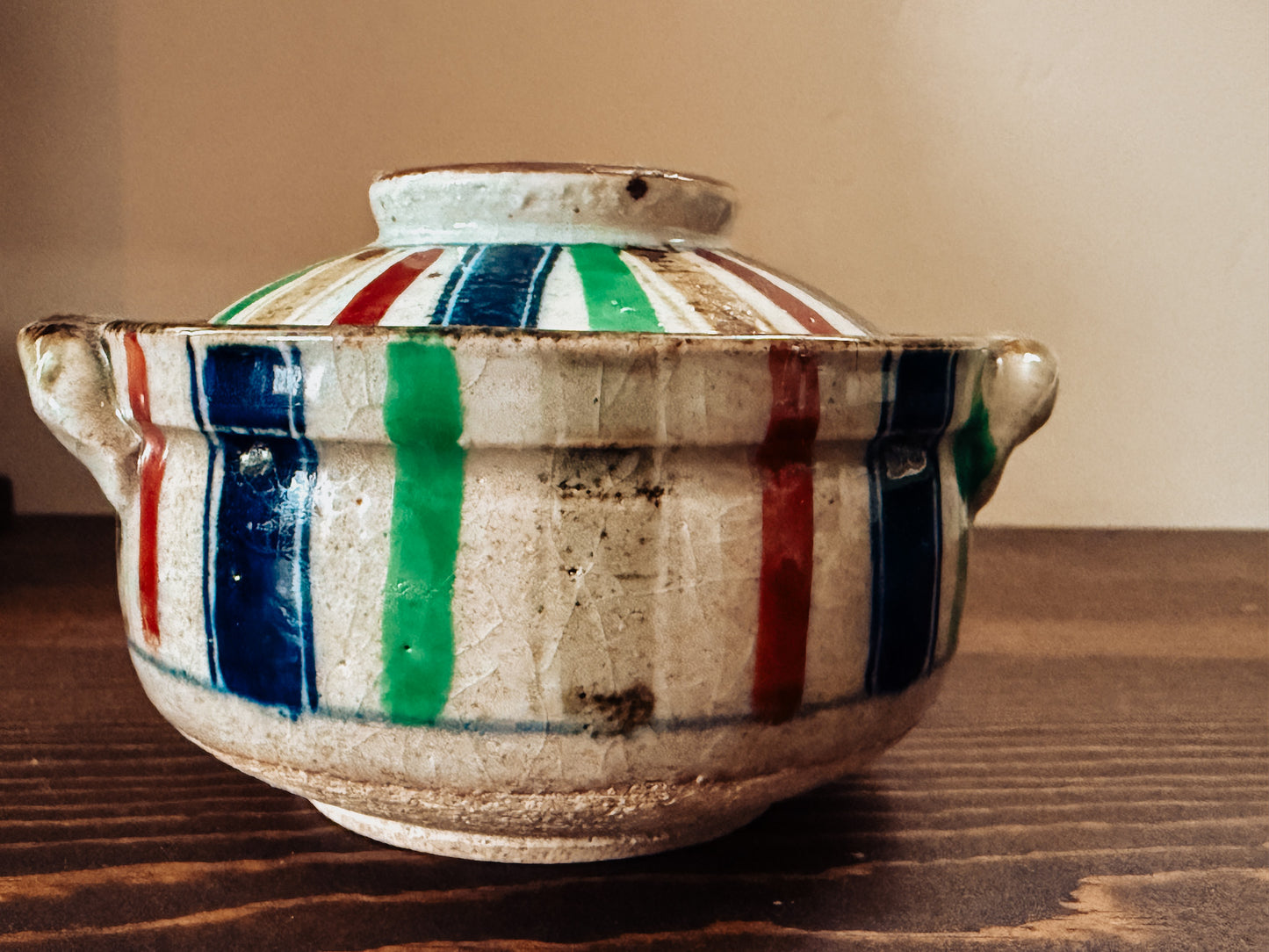 Painted Clay Pot with Lid