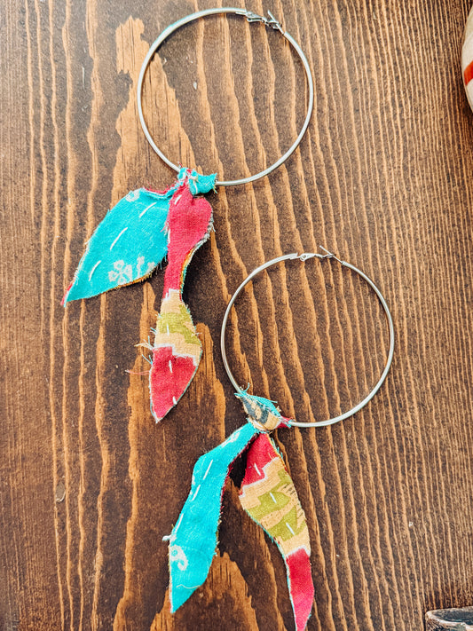 Handmade Hoop Earrings with Vintage Kantha Fabric