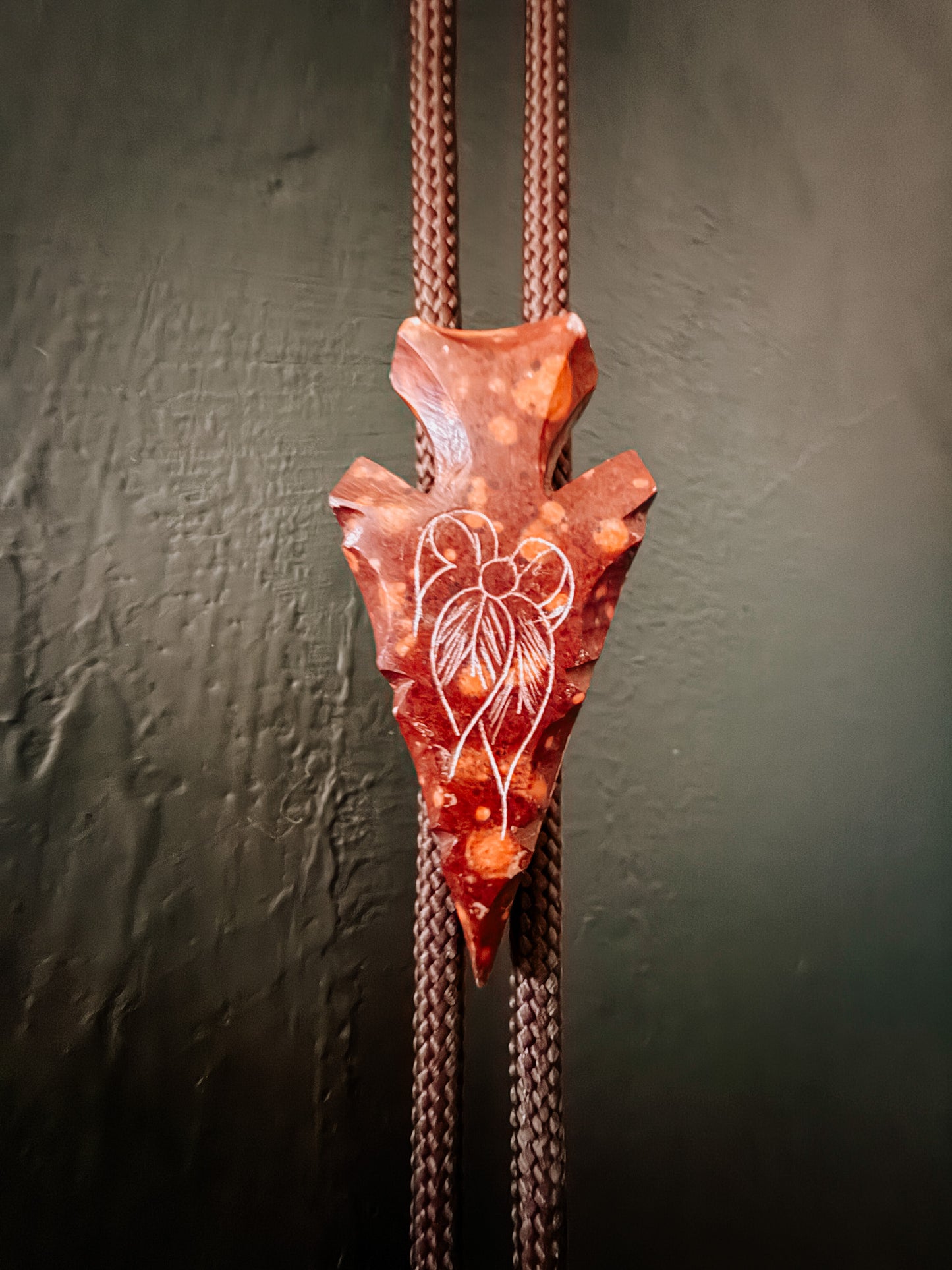 Arrowhead Bolo Tie with Hand Carving -Vintage