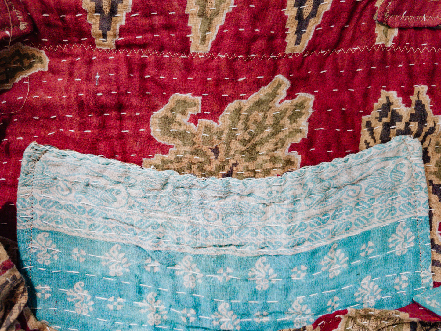 Handmade Kantha Shopper Tote – XL Utility Bag - sky floral