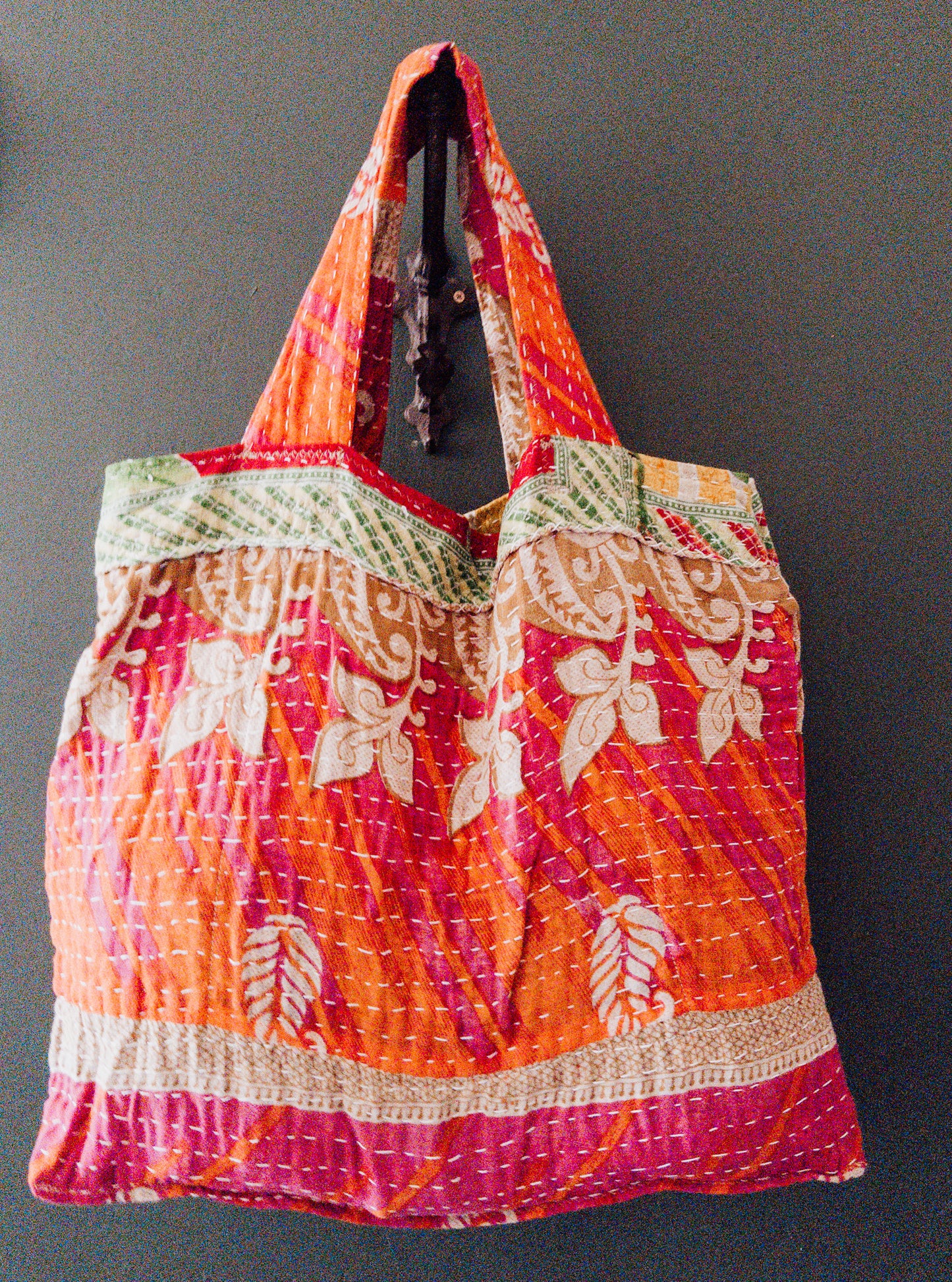 Handmade Kantha Shopper Tote – XL Utility Bag - tulip bag