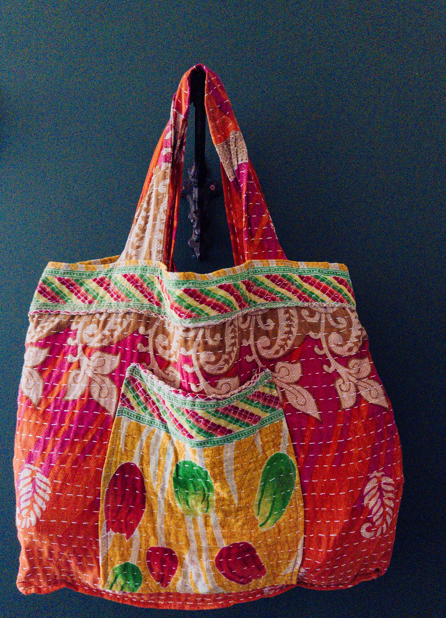 Handmade Kantha Shopper Tote – XL Utility Bag - tulip bag
