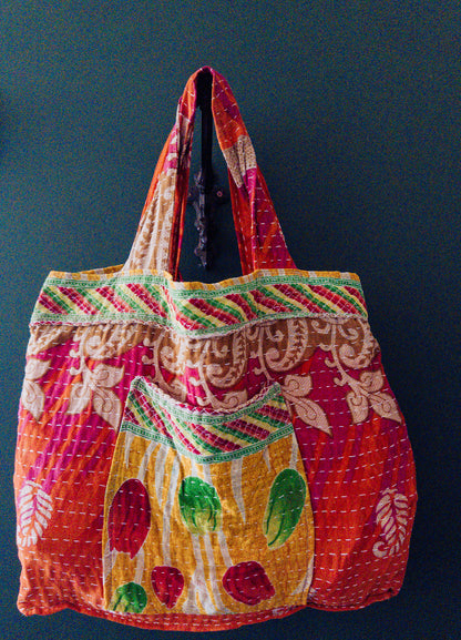 Handmade Kantha Shopper Tote – XL Utility Bag - tulip bag