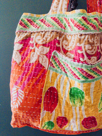 Handmade Kantha Shopper Tote – XL Utility Bag - tulip bag