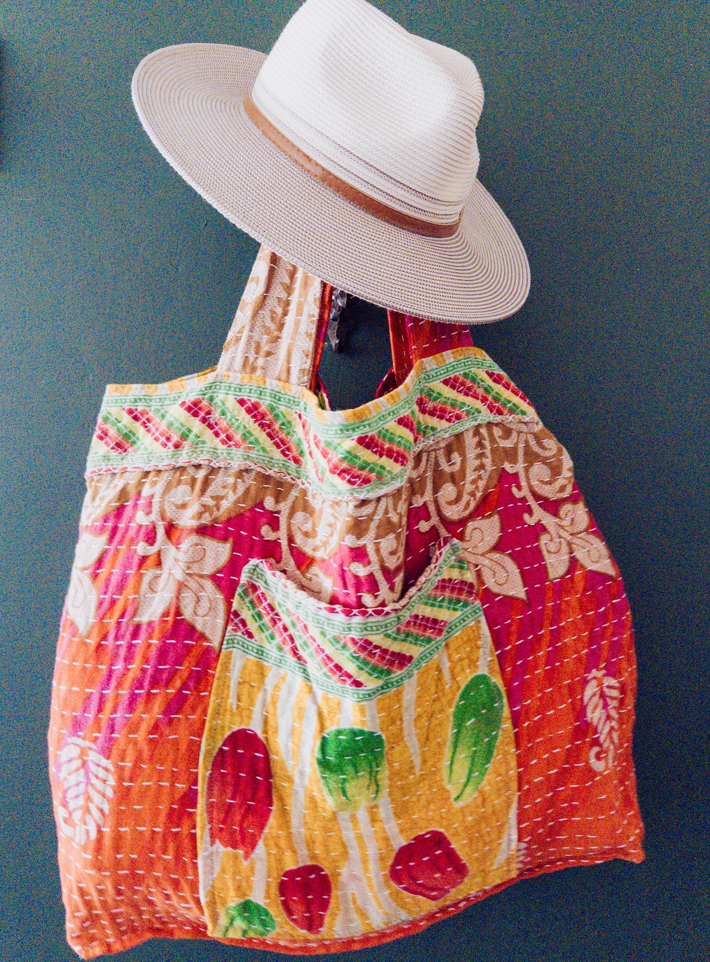 Handmade Kantha Shopper Tote – XL Utility Bag - tulip bag