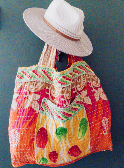 Handmade Kantha Shopper Tote – XL Utility Bag - tulip bag