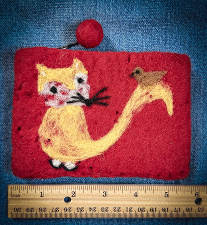 Cat & Bird Felted Wallet