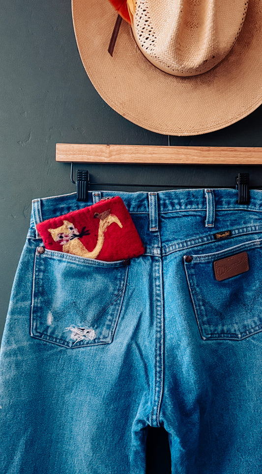 Cat & Bird Felted Wallet