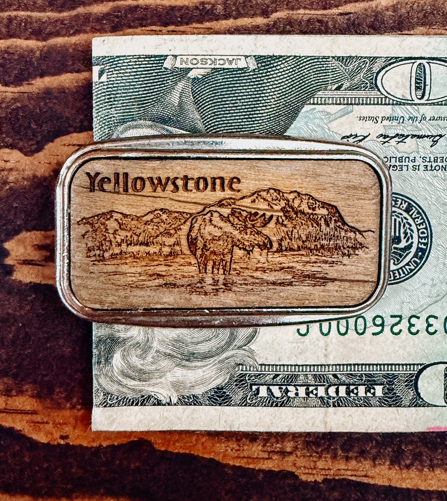 Yellowstone Money Clip with Wood Inlay | Vintage
