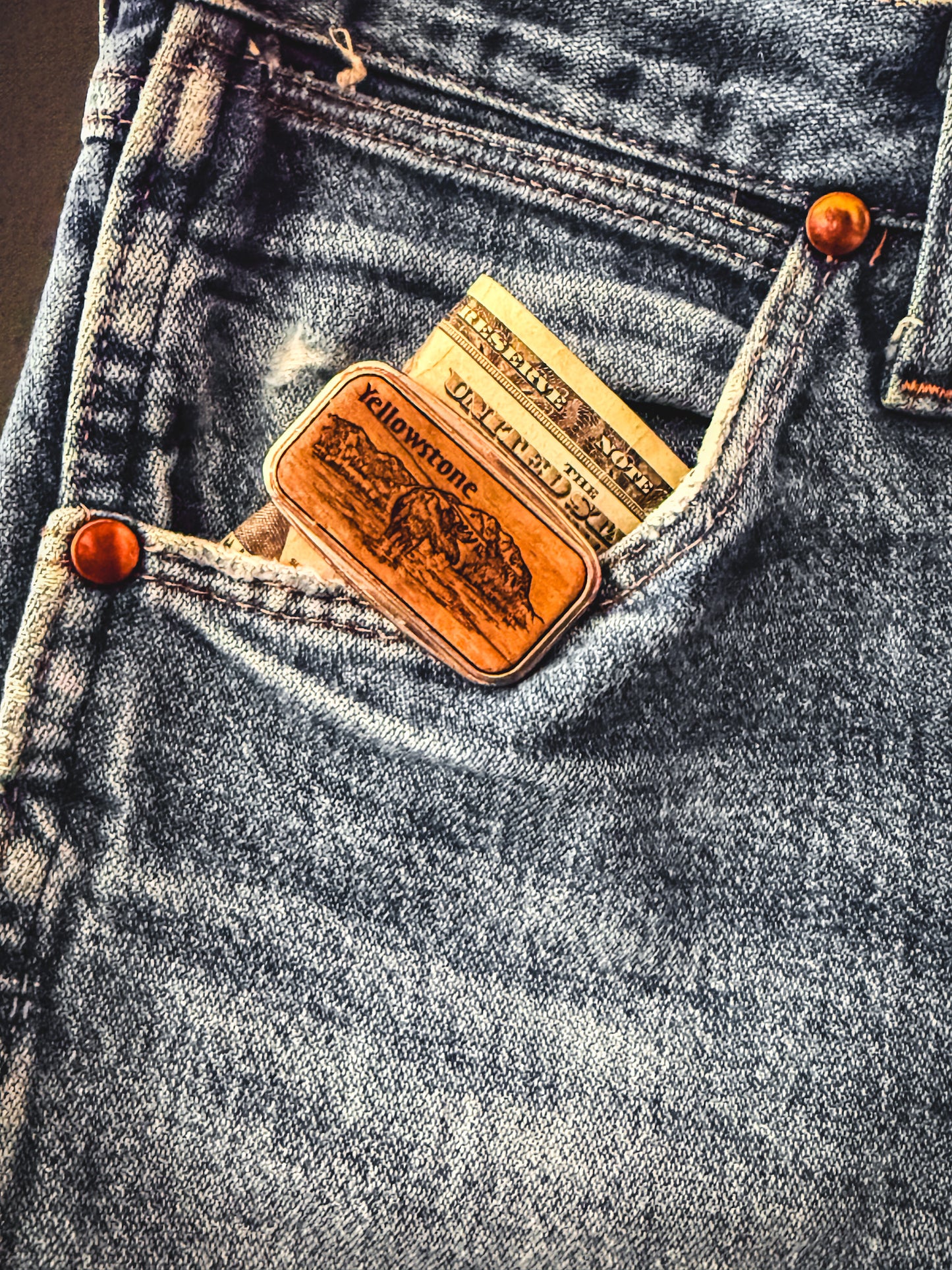 Yellowstone Money Clip with Wood Inlay | Vintage