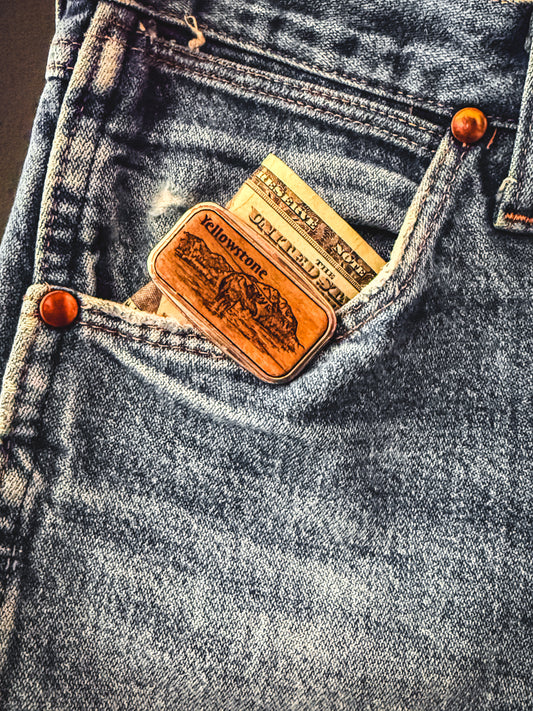 Yellowstone Money Clip with Wood Inlay | Vintage