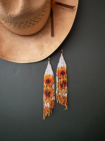 Desert Colors Long Beaded Fringe Earrings