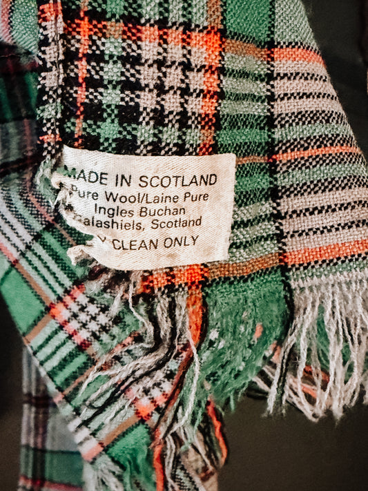 Vintage Scottish Tartan Wool Scarf