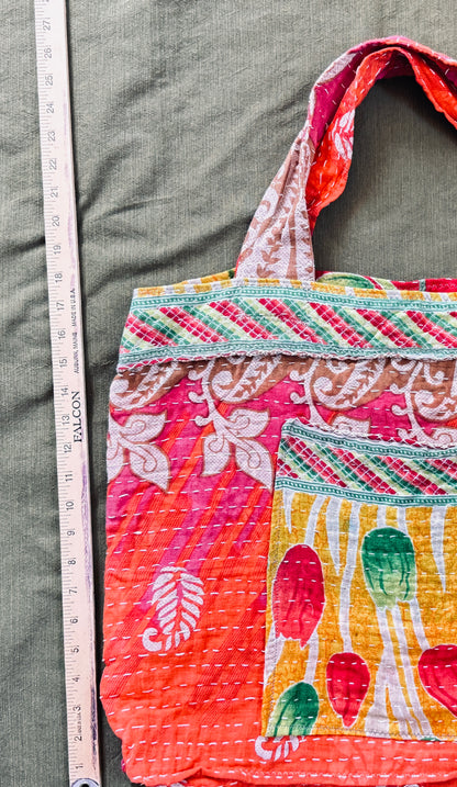 Handmade Kantha Shopper Tote – XL Utility Bag - tulip bag