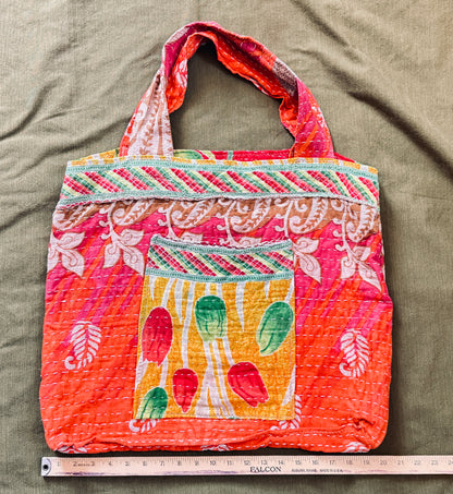 Handmade Kantha Shopper Tote – XL Utility Bag - tulip bag
