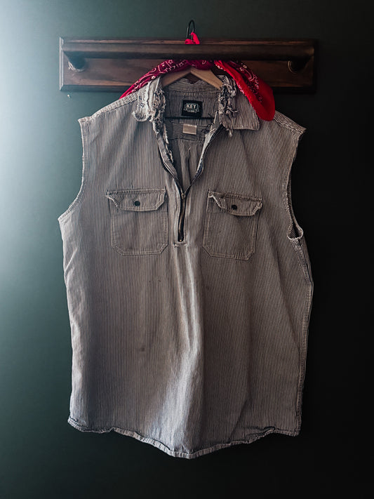 KEY Brand Hickory Stripe Sleeveless Work Shirt