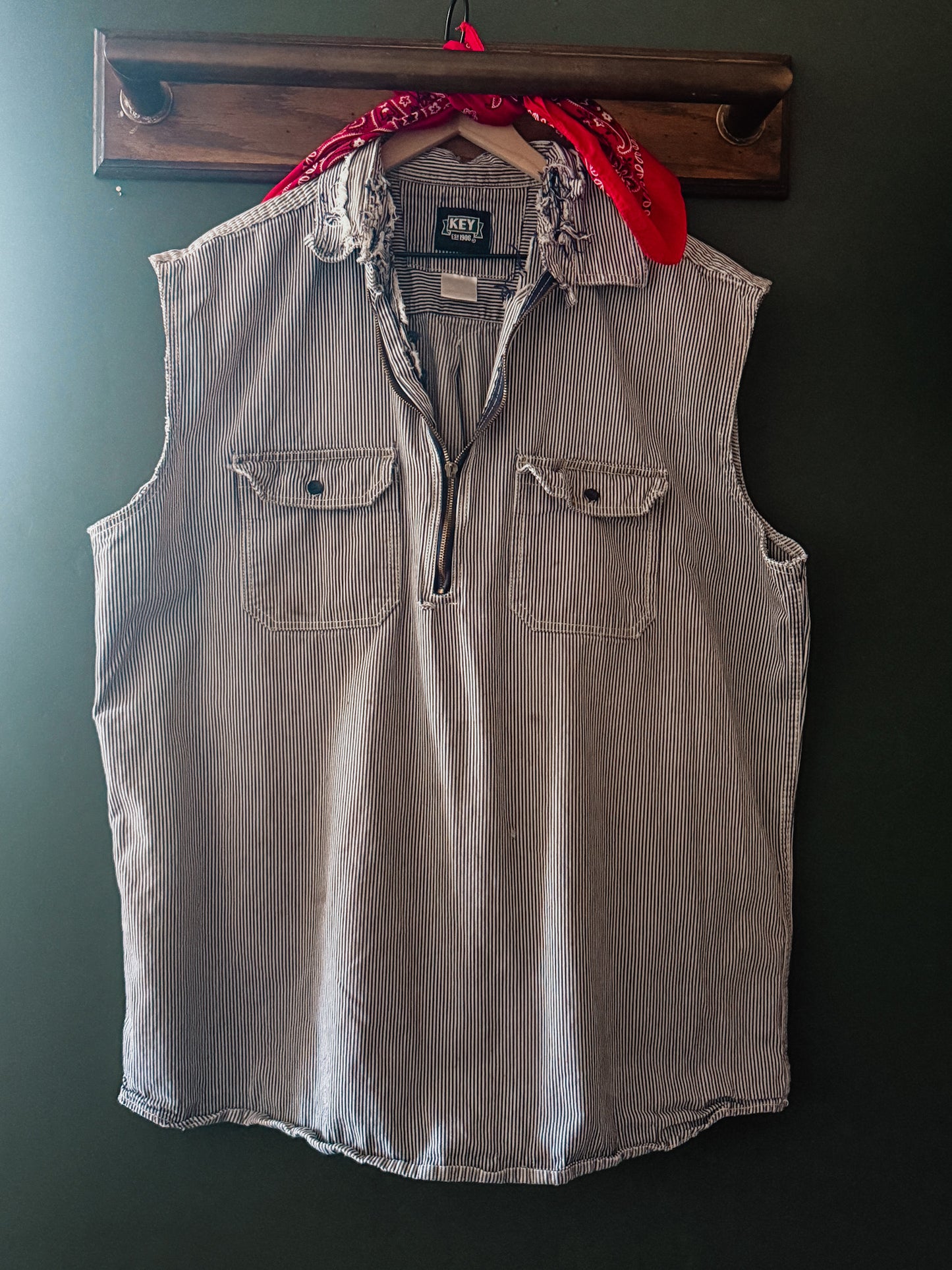 KEY Brand Hickory Stripe Sleeveless Work Shirt