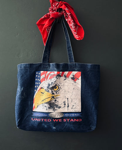 Vintage Denim Tote – “United We Stand”