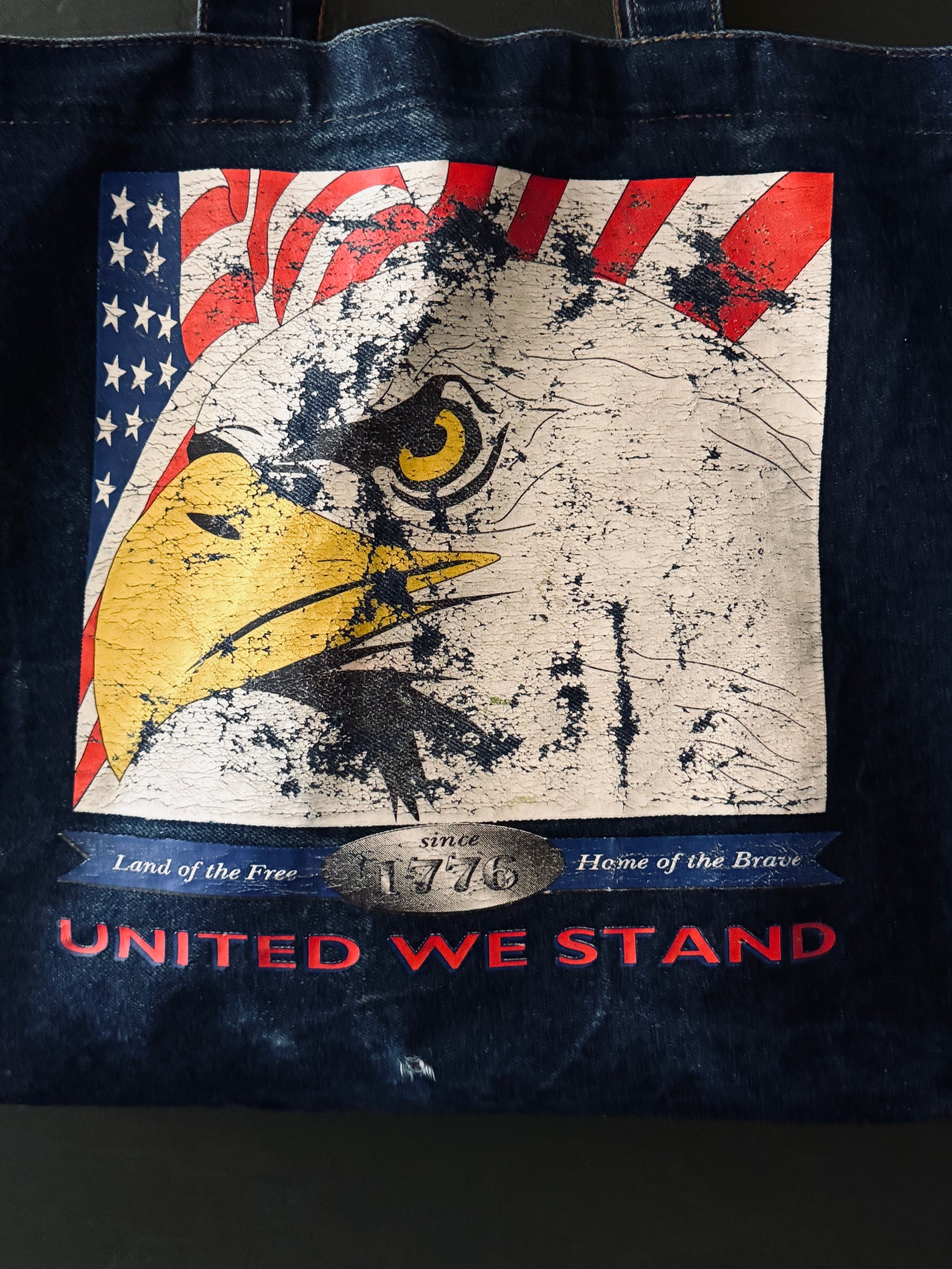 Vintage Denim Tote – “United We Stand”
