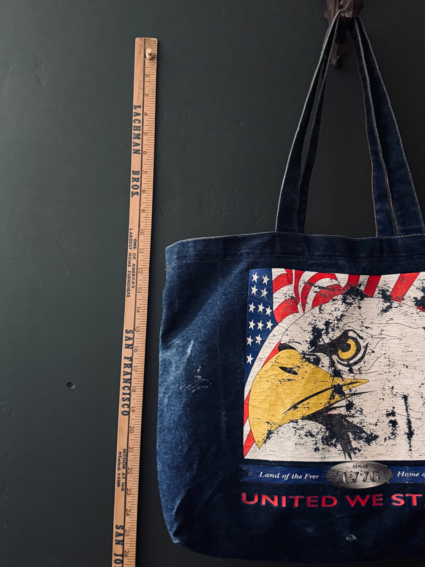 Vintage Denim Tote – “United We Stand”