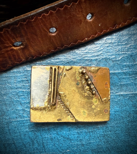 Vintage David Mills Bowman Abstract Brass Belt Buckle