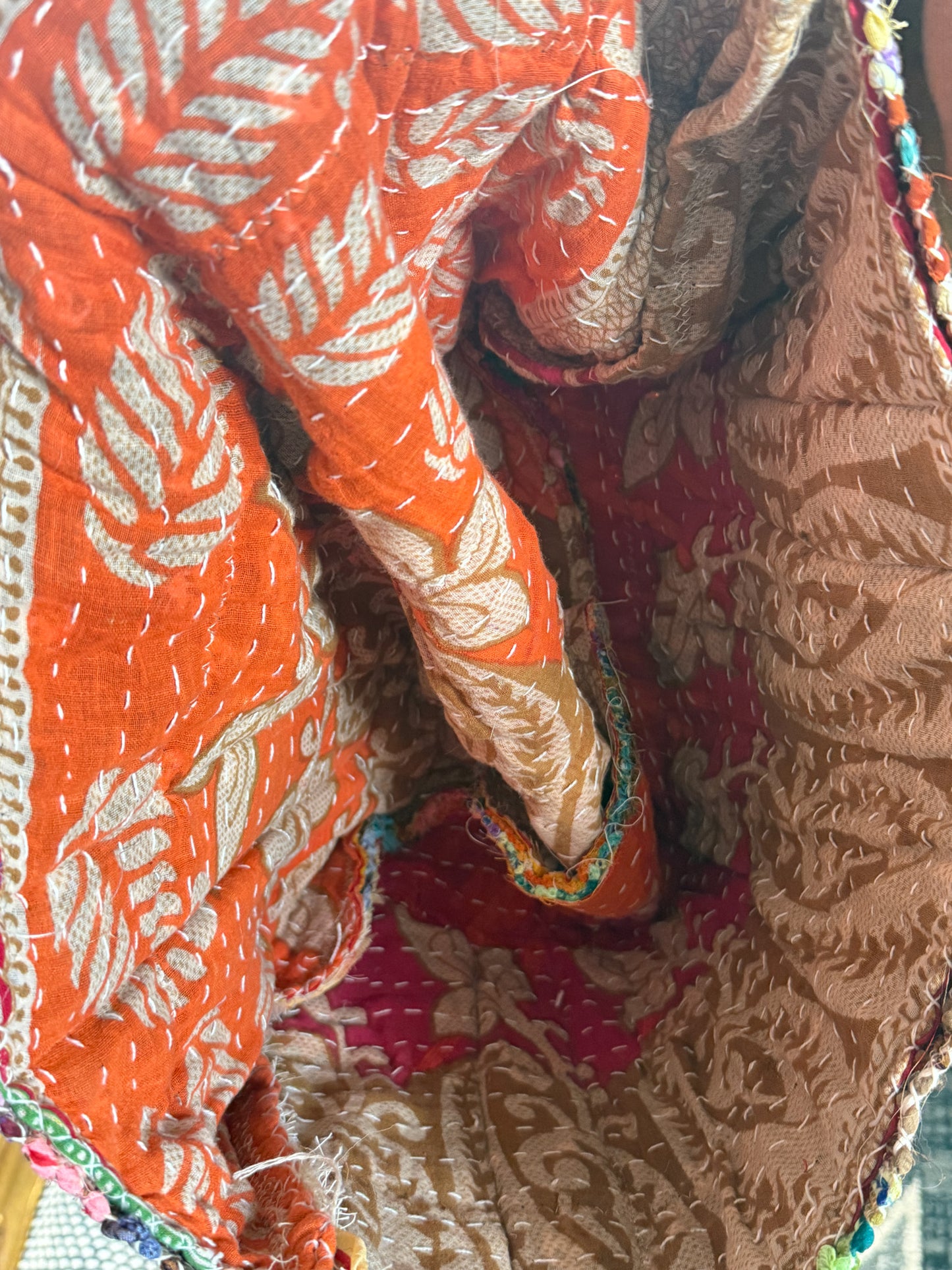 Handmade Rug Tote with Kantha Liner