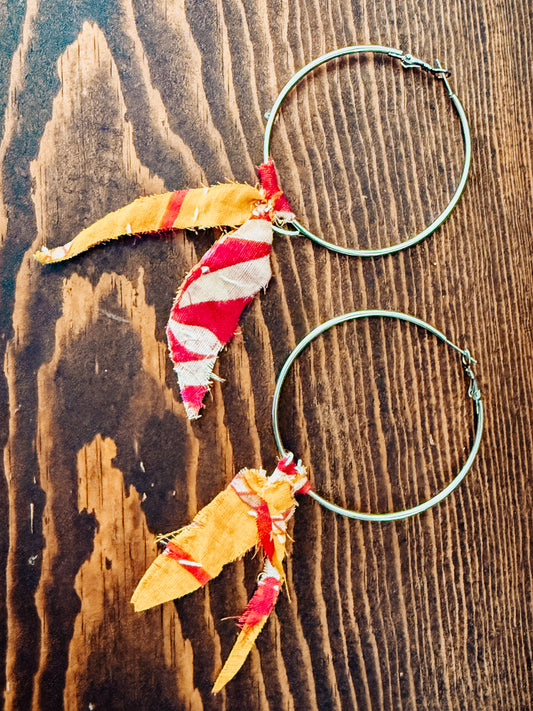 Handmade Hoop Earrings with Vintage Kantha Fabric