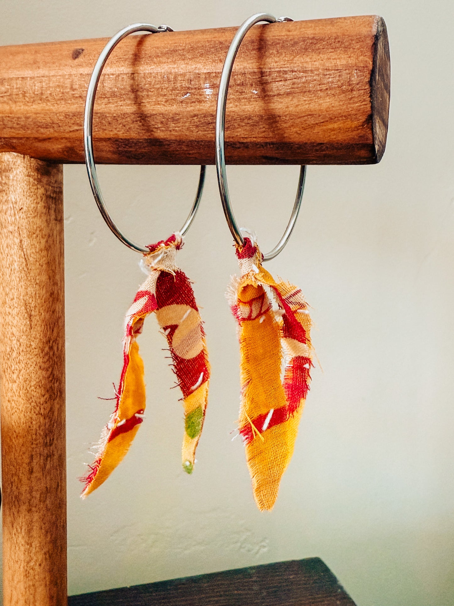 Handmade Hoop Earrings with Vintage Kantha Fabric