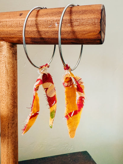 Handmade Hoop Earrings with Vintage Kantha Fabric