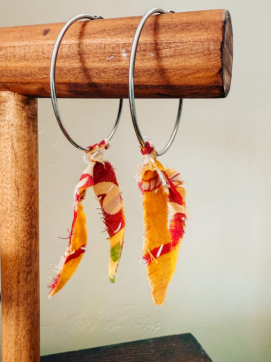 Handmade Hoop Earrings with Vintage Kantha Fabric