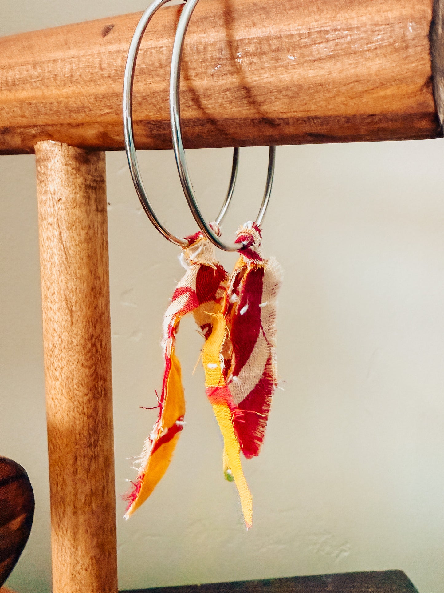 Handmade Hoop Earrings with Vintage Kantha Fabric