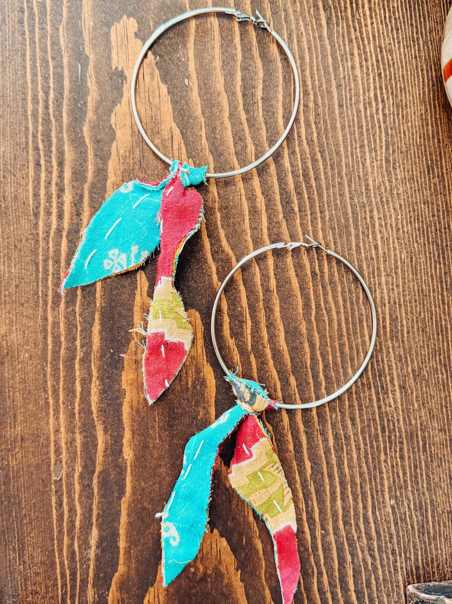 Handmade Hoop Earrings with Vintage Kantha Fabric