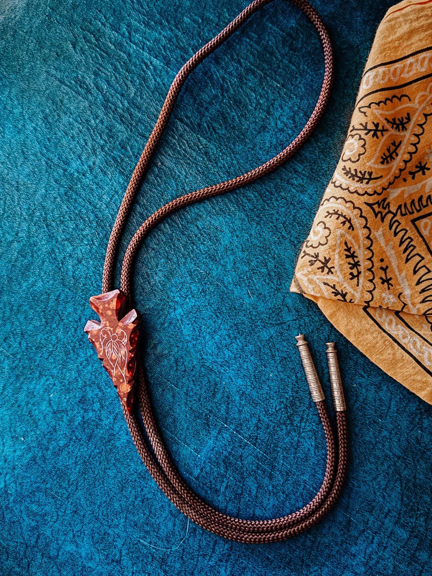 Arrowhead Bolo Tie with Hand Carving -Vintage