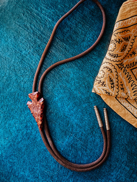 Arrowhead Bolo Tie with Hand Carving -Vintage