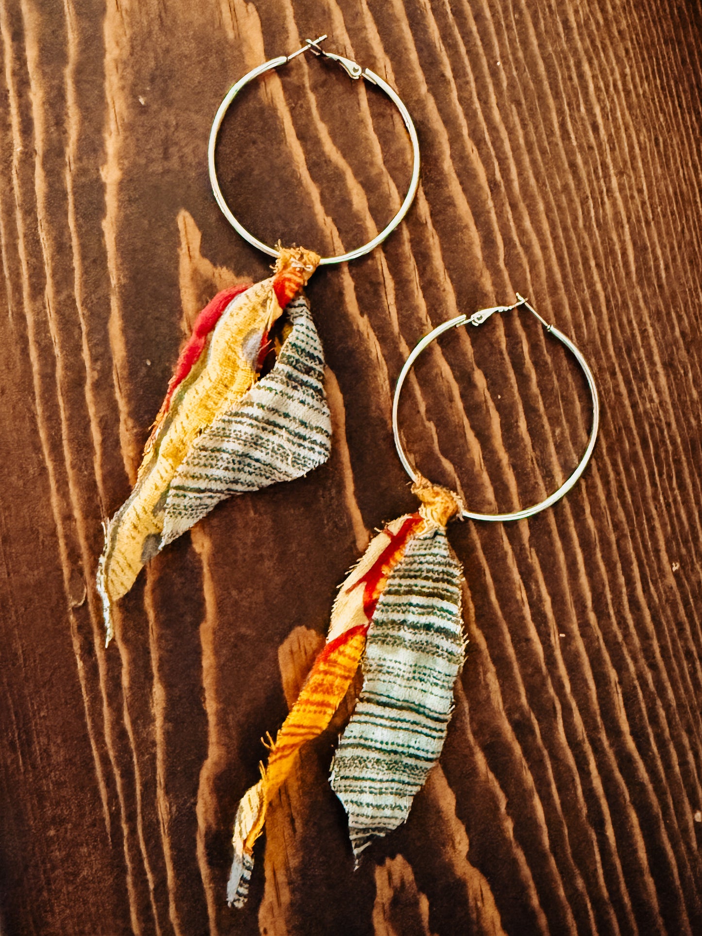 Handmade Hoop Earrings with Vintage Kantha Fabric