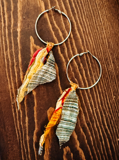 Handmade Hoop Earrings with Vintage Kantha Fabric