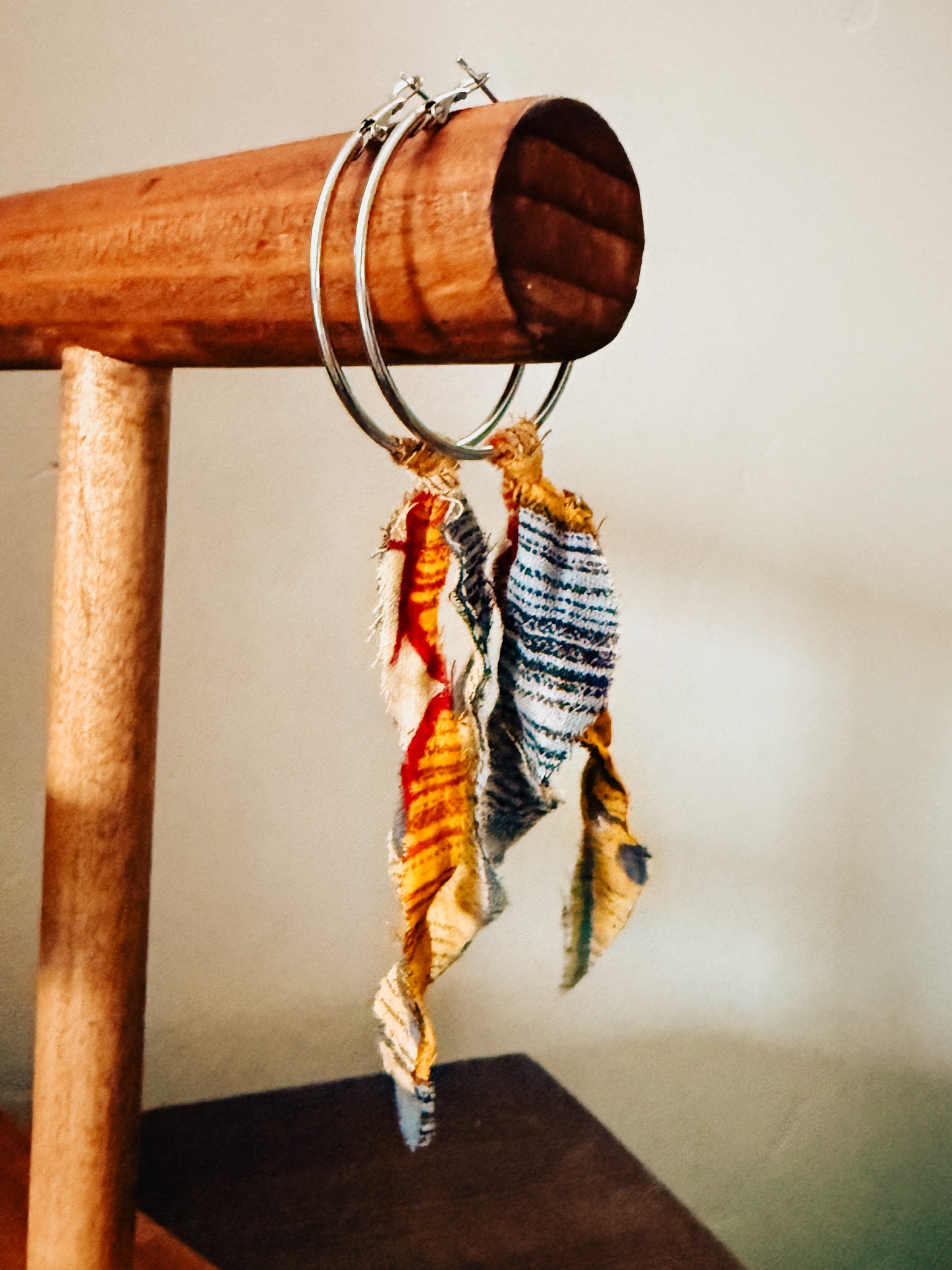 Handmade Hoop Earrings with Vintage Kantha Fabric