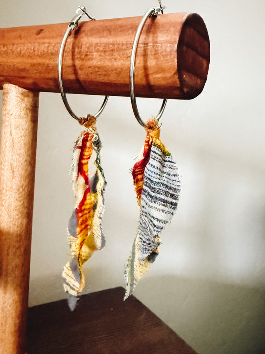 Handmade Hoop Earrings with Vintage Kantha Fabric