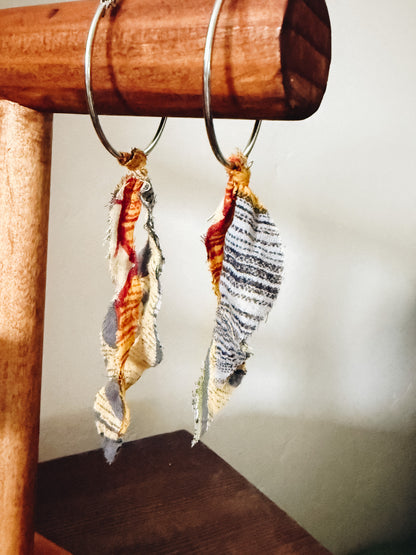 Handmade Hoop Earrings with Vintage Kantha Fabric