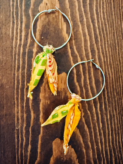 Handmade Hoop Earrings with Vintage Kantha Fabric