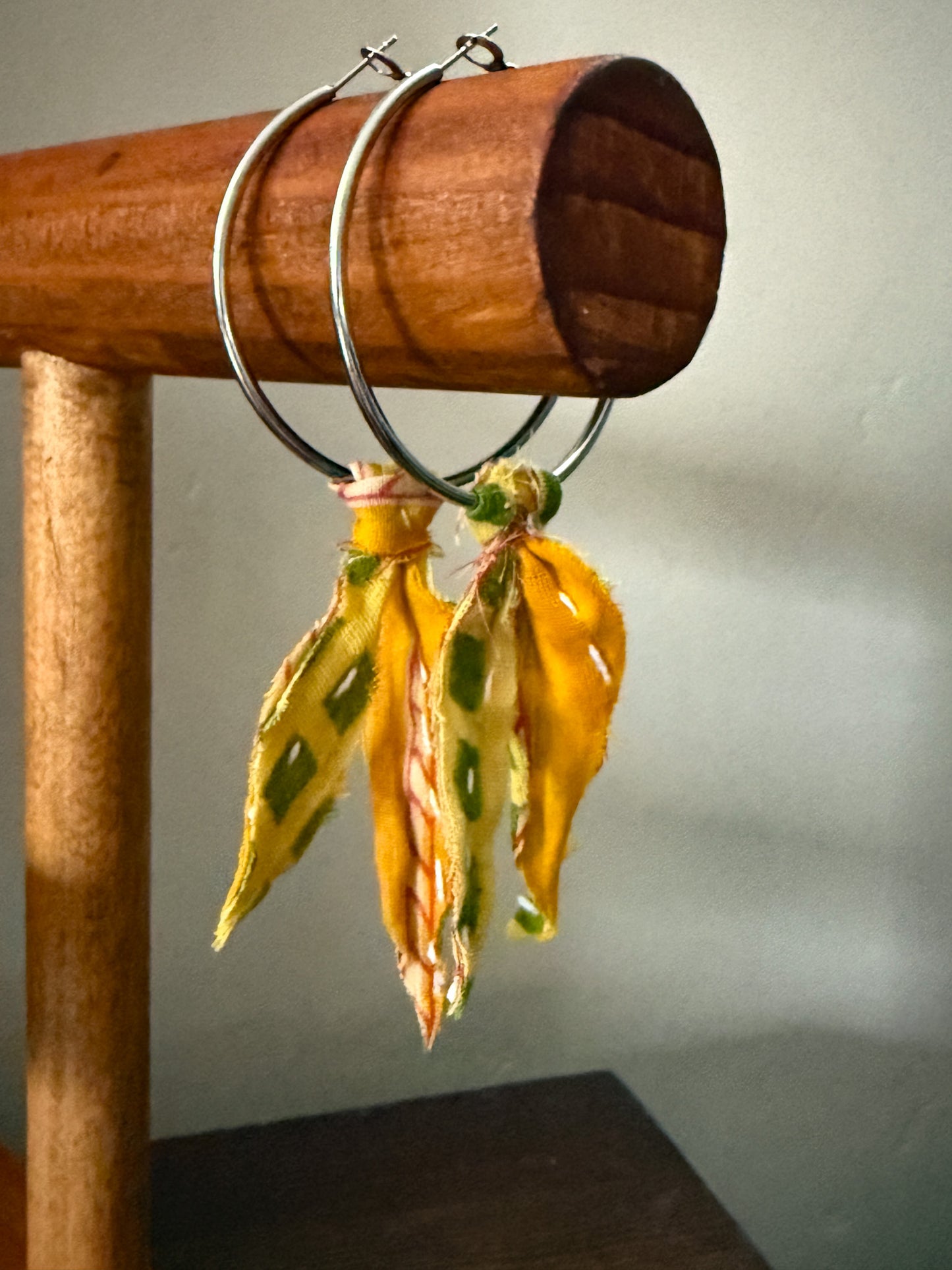 Handmade Hoop Earrings with Vintage Kantha Fabric