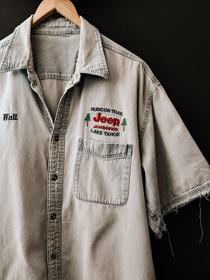 jeep jamboree shirt, rubicon trail shirt, vintage workshirt, distressed denim shirt