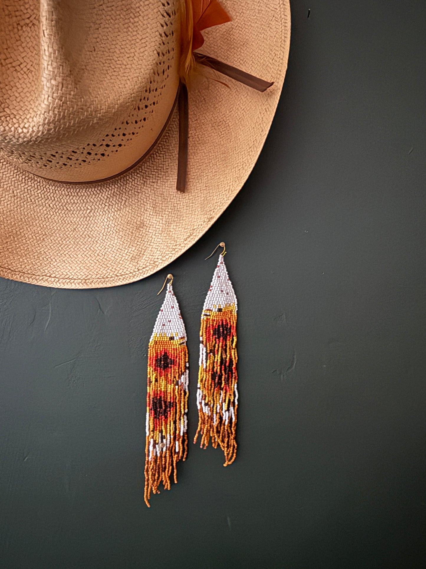 boho earrings, seed bead fringe earrings, western jewelry, desert tones