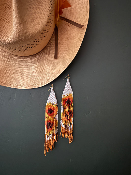 boho earrings, seed bead fringe earrings, western jewelry, desert tones