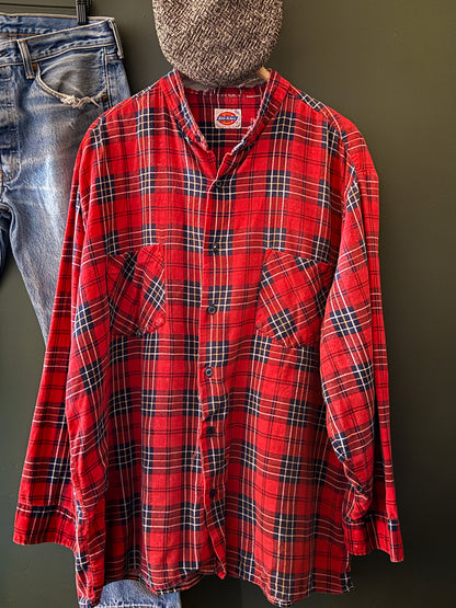 dickies vintage flannel, red plaid workshirt, thrashed menswear, worn workwear shirt