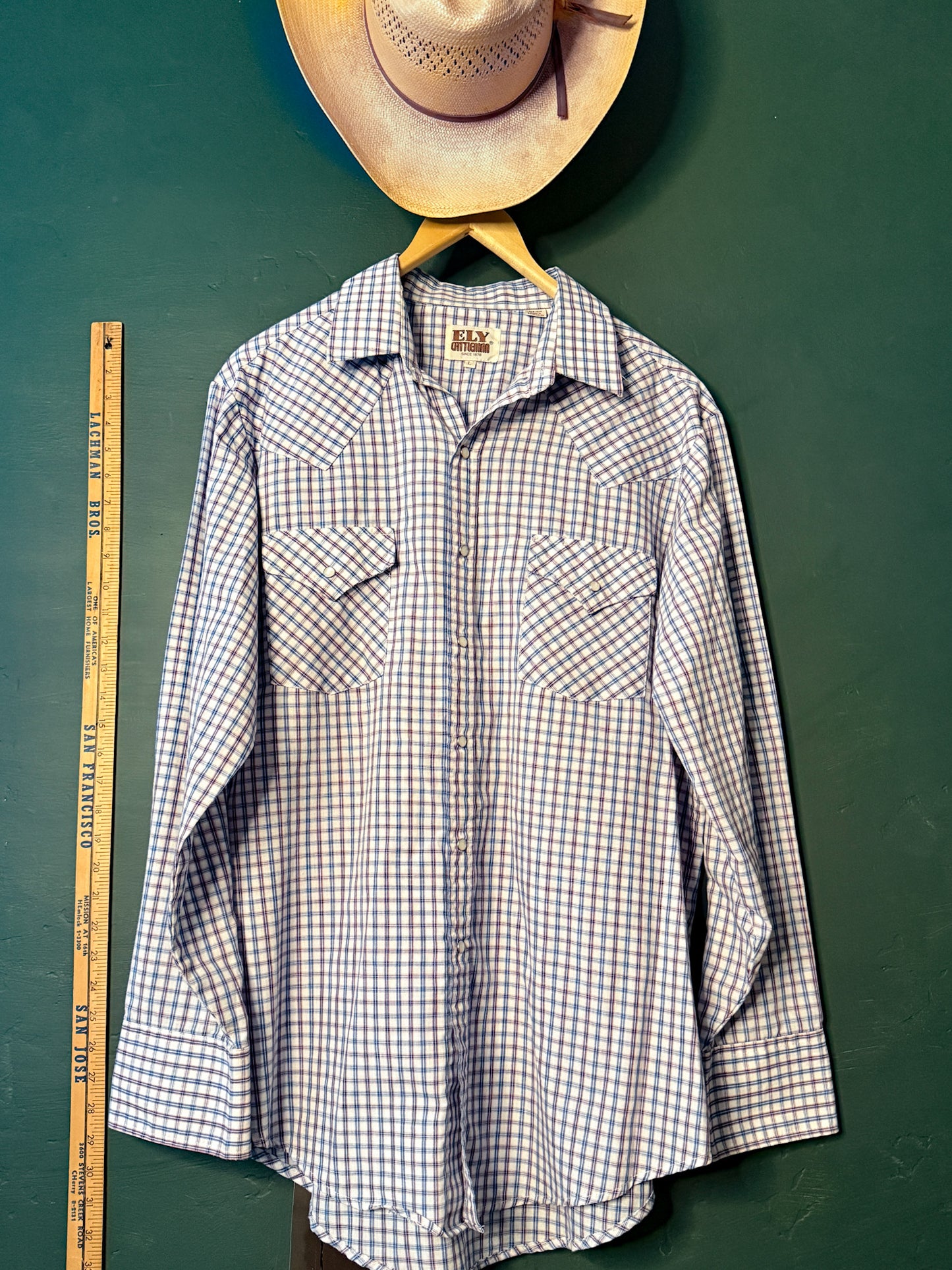 ely cattleman shirt, vintage western shirt, pearl snap shirt, plaid cowboy shirt